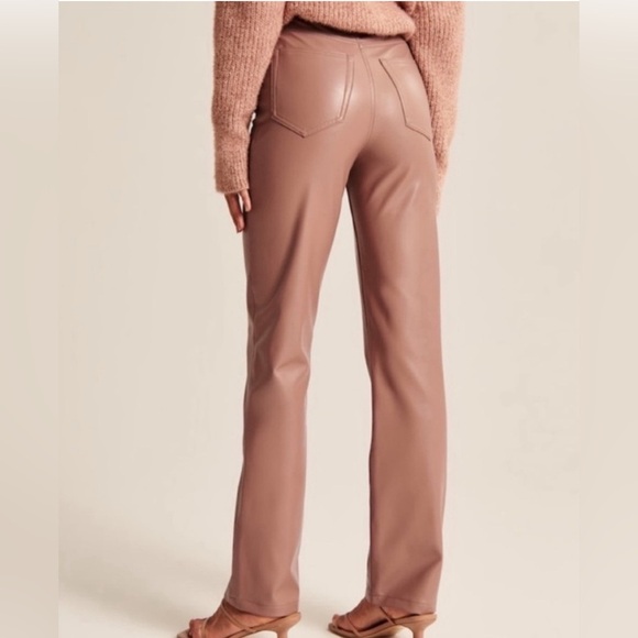 Abercrombie & Fitch The 90s Straight Ultra High Rise Pink Faux Leather Pants 27 - Picture 4 of 12
